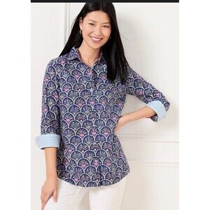 Talbots Modern Classic M Shirt Floral Scalloped Print  Contrasting Cuff NWT